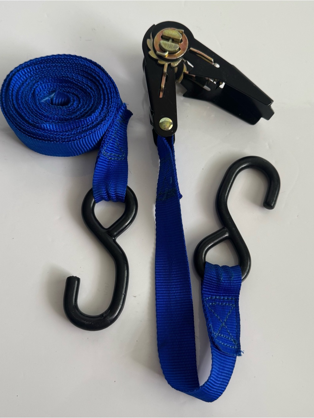 Blue Ratchet Tie-Down Strap with S-Hooks - Durable Cargo Strap approx 13 ft